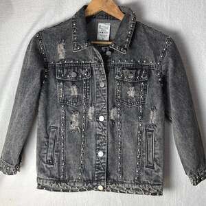 Fornia Girl’s Dark Gray Denim Studded Trucker Jacket Size XLARGE or Adult XSMALL